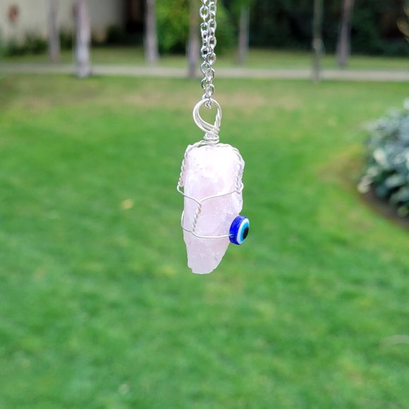 Rose Quartz Evil Eye Crystal Pendant - Picture 10 of 10